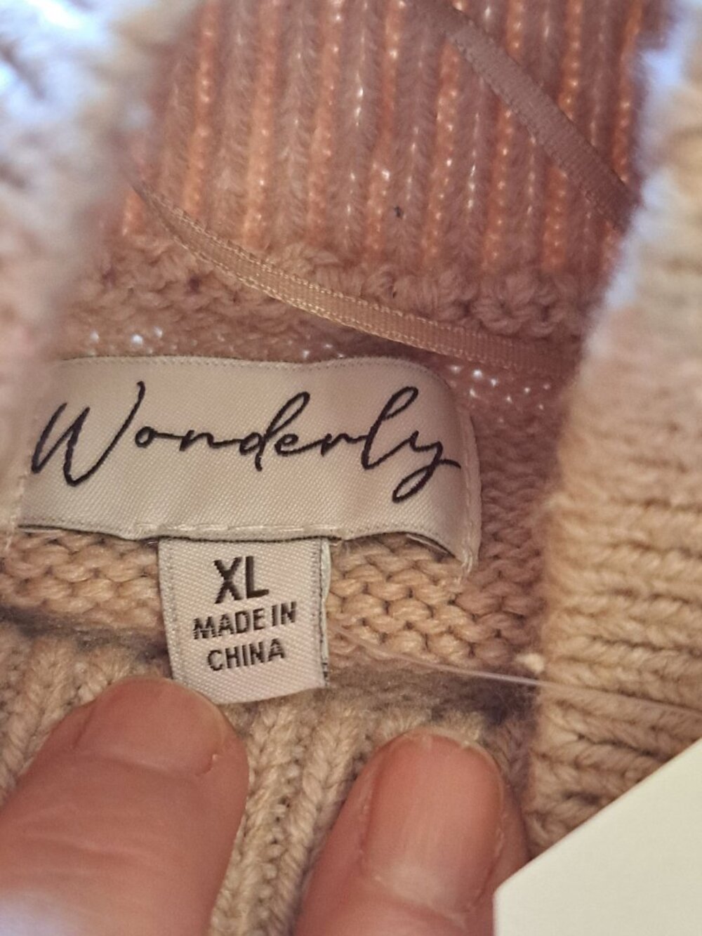 New Wonderly XL Tan Floral Knit Sweater Cottage Coquette Tags Mock Neck Winter - Picture 7 of 14